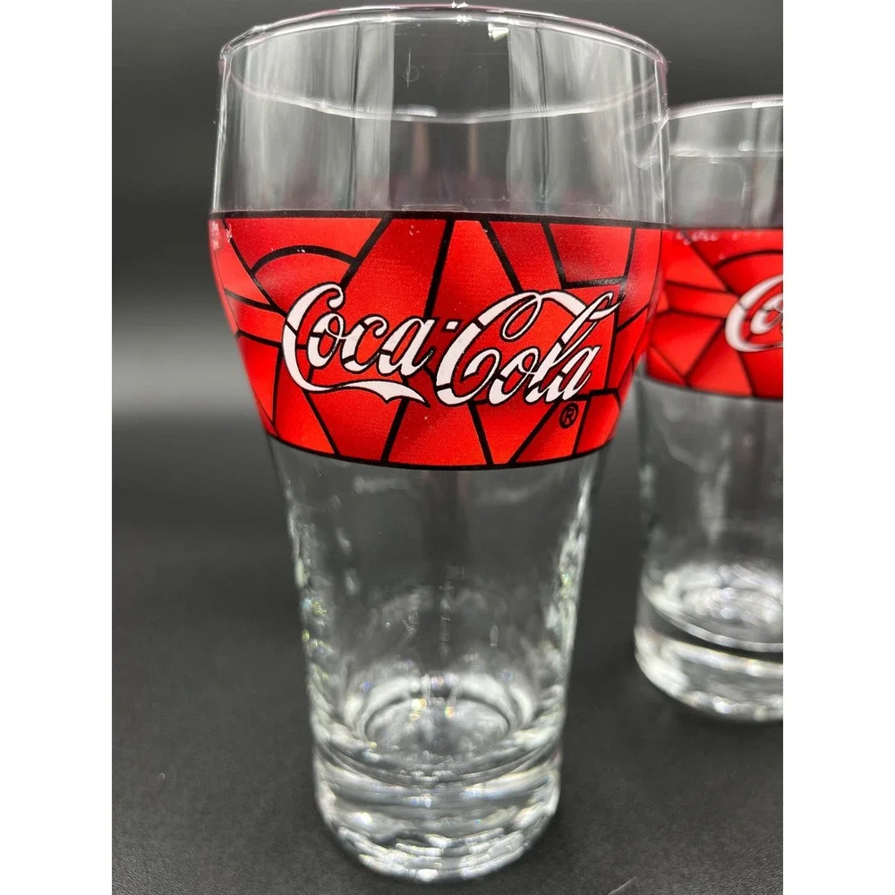 Vintage Coca Cola Stained Glass Set - Christmas Coke Glasses